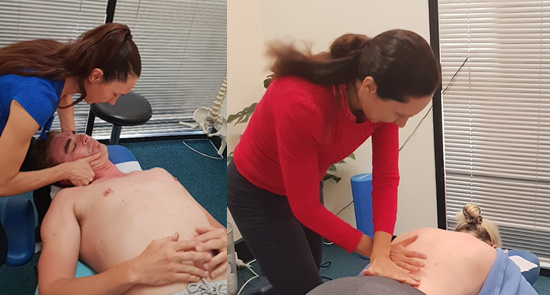 Dr Schiller performs a chiropractic adjustment on a patient